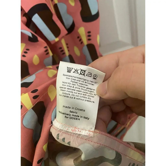 Odeeh Guitar Print Dress Pink Flamingo Size 32 - Picture 10 of 12